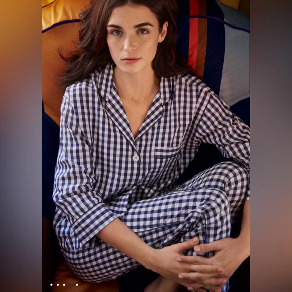 Sleepy Jones Marina Pajama Set in Large Navy Gingham